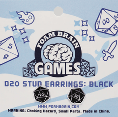 Foam Brain Dice: D20 Stud Earrings: Black FBG0839